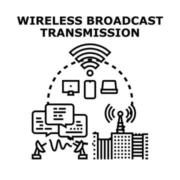 Wireless broadcast transmission sending digital signal globally Stock Illustration