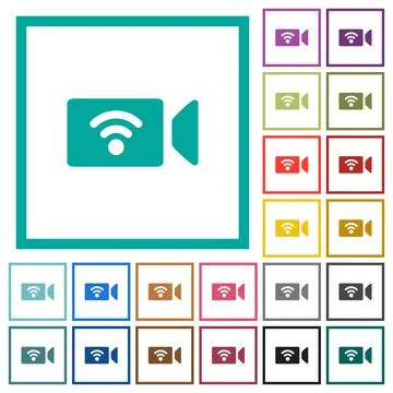 Wireless camera flat color icons with quadrant frames Stock Illustration
