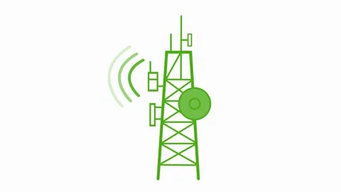 Wireless cell tower icon with signal waves animation Stock Footage 335118531