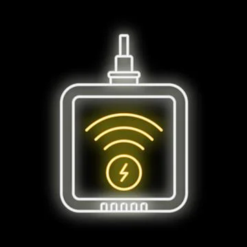 Wireless charger device sending power neon sign Stock Illustration