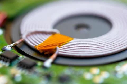 Wireless charger disassembled from the inside, wireless charging induction co Stock Photos