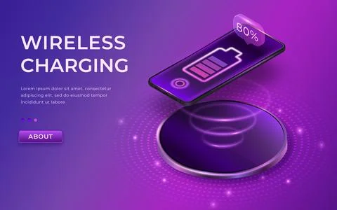 Wireless charging concept. Black smartphone on wireless charger. Phone char.. Stock Illustration