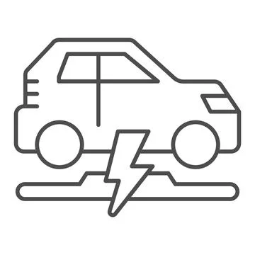 Wireless charging of electric car thin line icon, electric car concept, electric Stock Illustration