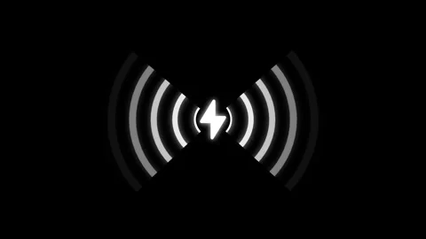 Wireless charging icon animated with lightning bolt and radiating waves on .. Stock Footage 334157684
