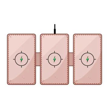 Wireless charging mat powering multiple electronic devices Stock Illustration