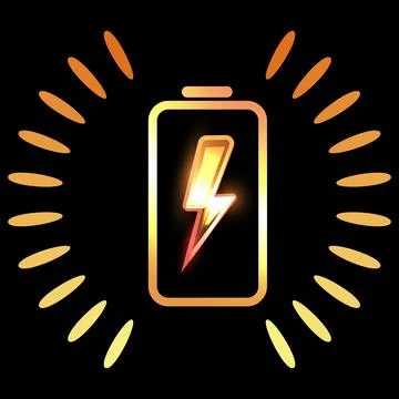Wireless charging neon orange glowing on dark, vector battery energy, lightning Stock Illustration