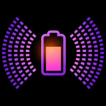 Wireless charging neon pink glowing vector icon on dark, charging battery energy Stock Illustration