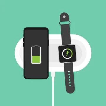 Wireless charging for smartphone and smart watch. Innovative modern technolog Stock Illustration