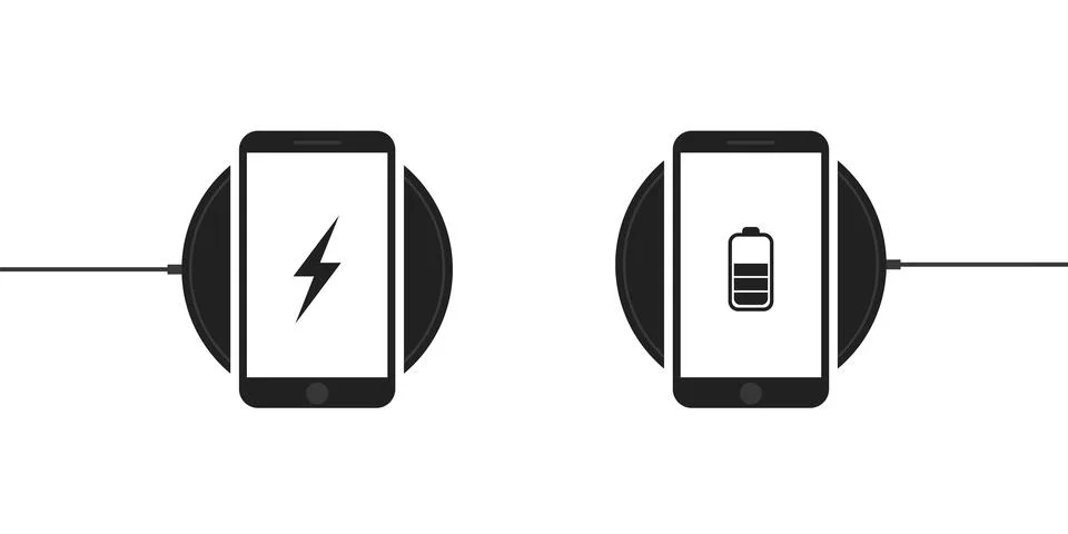 Wireless charging for smartphone . Phons on wireless charging , vecto icon on Stock Illustration
