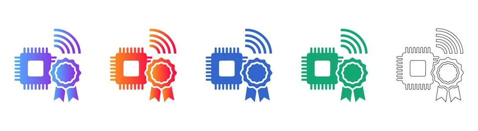 Wireless Chip Certification Quality Icons Stock Illustration