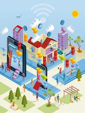 Wireless City in Isometric View Illustrazione stock