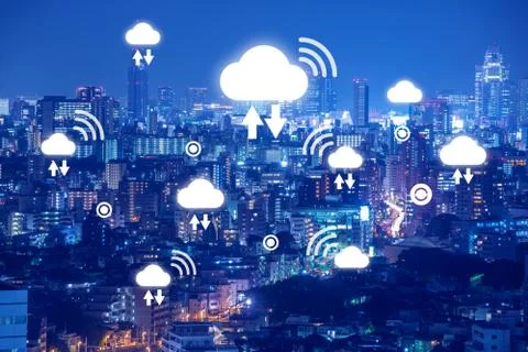 Wireless cloud technology, data communication media for big data calculation  Stock Photos