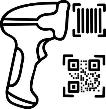 Wireless code scanner device with QR code data Stock Illustration