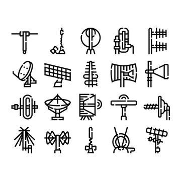 Wireless communication and broadcasting technology line icons Illustration