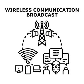 Wireless communication broadcast concept transmitting information globally Ilustración de archivo