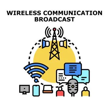 Wireless communication broadcast concept transmitting information globally Ilustración de archivo