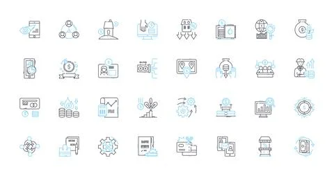 Wireless communication linear icons set. Bluetooth, Zigbee, G, Wi-Fi, LTE, NFC Stock Illustration