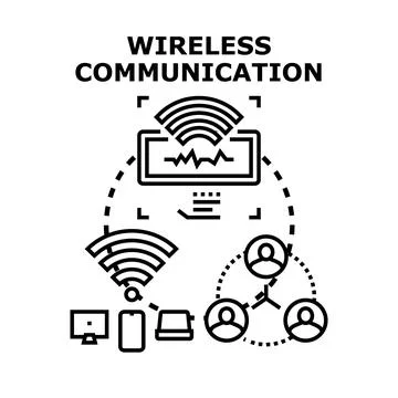 Wireless communication network connecting diverse electronic devices Stock Illustration