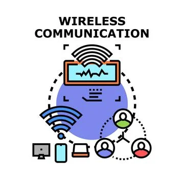 Wireless communication network connecting diverse electronic devices Stock Illustration