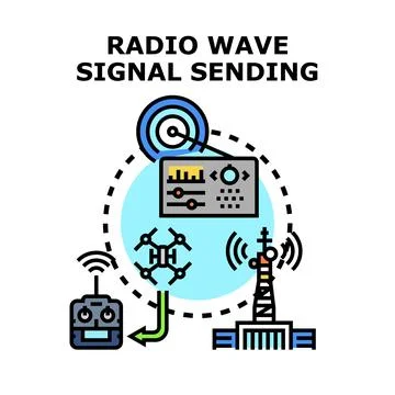 Wireless communication sending radio wave signal concept Ilustración de archivo
