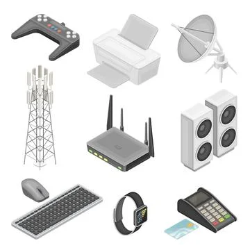 Wireless Communication Technology with Gadget and Networking System Isometric Stock Illustration