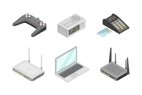 Wireless Communication Technology with Gadget and Networking System Isometric Stock Illustration