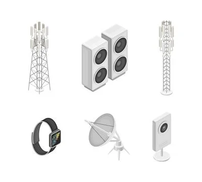 Wireless Communication Technology with Gadget and Networking System Isometric Stock Illustration