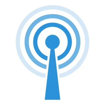 Wireless communication tower broadcasting radio waves Stock Illustration