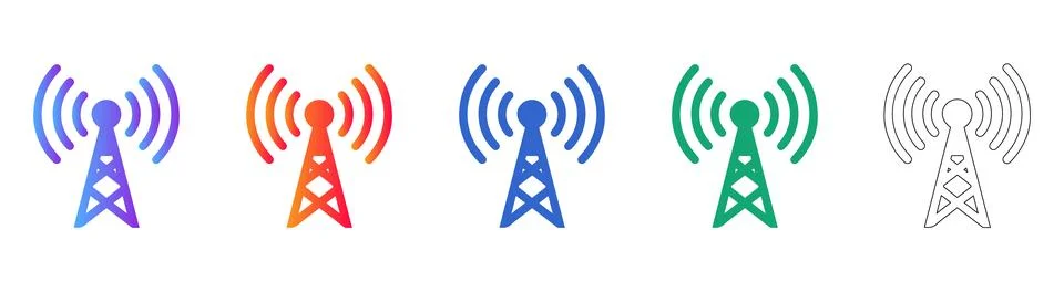 Wireless Communication Tower Icon Set Stock Illustration