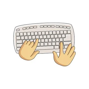 Wireless compact keyboard without numlock and user hands isolated on white Stock Illustration