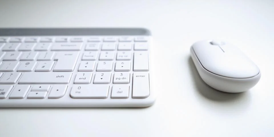 Wireless computer keyboard and mouse isolated on white backgroun Stock Photos