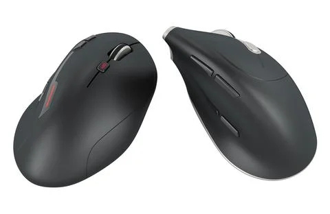 Wireless Computer Mouse and Ergonomic Wireless Vertical Computer Mouse. 3D .. Illustrazione stock