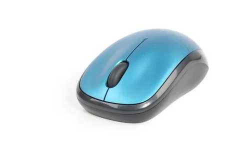 Wireless computer mouse a blue wireless computer mouse isolated on white C... Stock Photos
