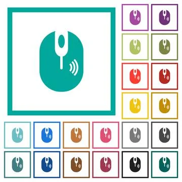 Wireless computer mouse flat color icons with quadrant frames Illustrazione stock