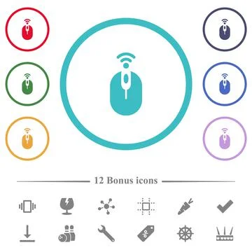 Wireless computer mouse flat color icons in circle shape outlines Stock Illustration