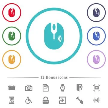 Wireless computer mouse flat color icons in circle shape outlines Illustrazione stock