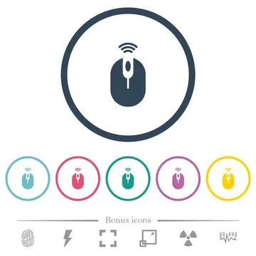 Wireless computer mouse flat color icons in round outlines Illustrazione stock