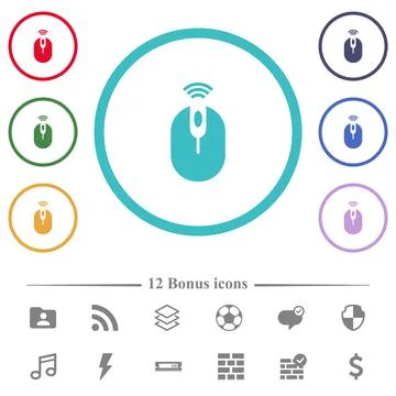 Wireless computer mouse flat color icons in circle shape outlines Illustrazione stock