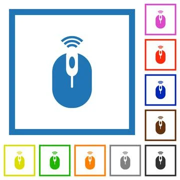 Wireless computer mouse flat color icons with quadrant frames Stock Illustration