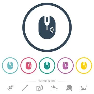 Wireless computer mouse flat color icons in round outlines 스톡 일러스트