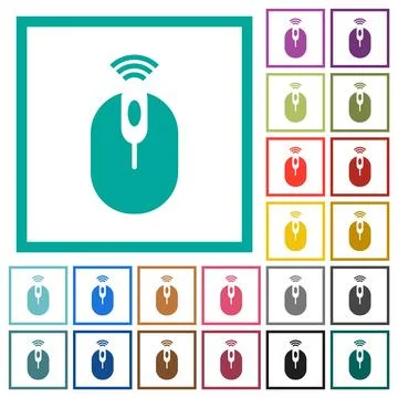 Wireless computer mouse flat color icons with quadrant frames Stock Illustration