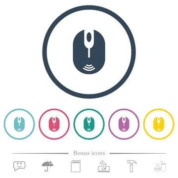 Wireless computer mouse flat color icons in round outlines Illustrazione stock