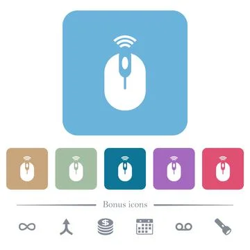 Wireless computer mouse flat icons on color rounded square backgrounds Stock Illustration