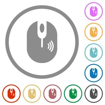 Wireless computer mouse flat icons with outlines Stock Illustration