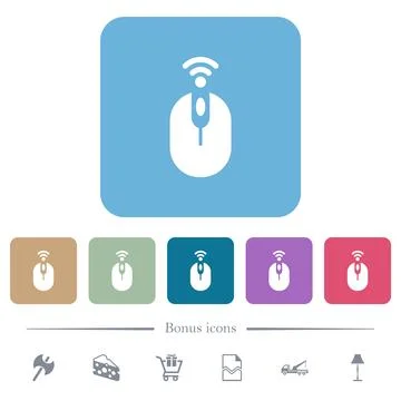 Wireless computer mouse flat icons on color rounded square backgrounds Illustrazione stock
