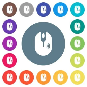 Wireless computer mouse flat white icons on round color backgrounds Illustrazione stock