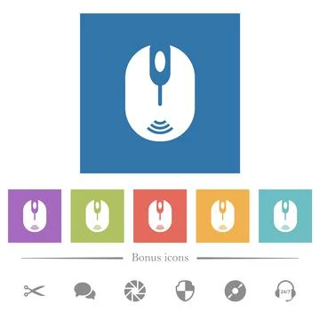 Wireless computer mouse flat white icons in square backgrounds イラスト素材