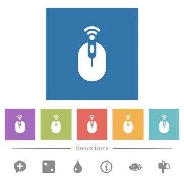 Wireless computer mouse flat white icons in square backgrounds 스톡 일러스트