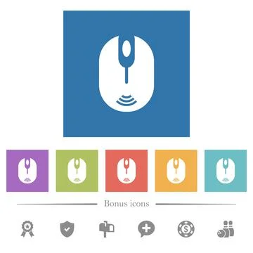 Wireless computer mouse flat white icons in square backgrounds 스톡 일러스트