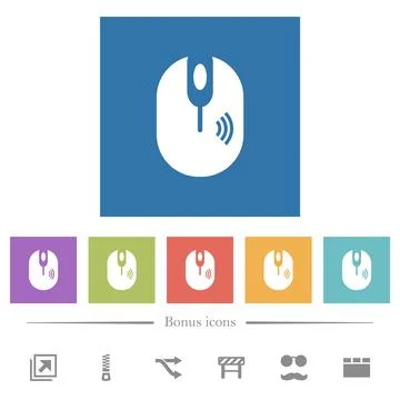 Wireless computer mouse flat white icons in square backgrounds Stock Illustration